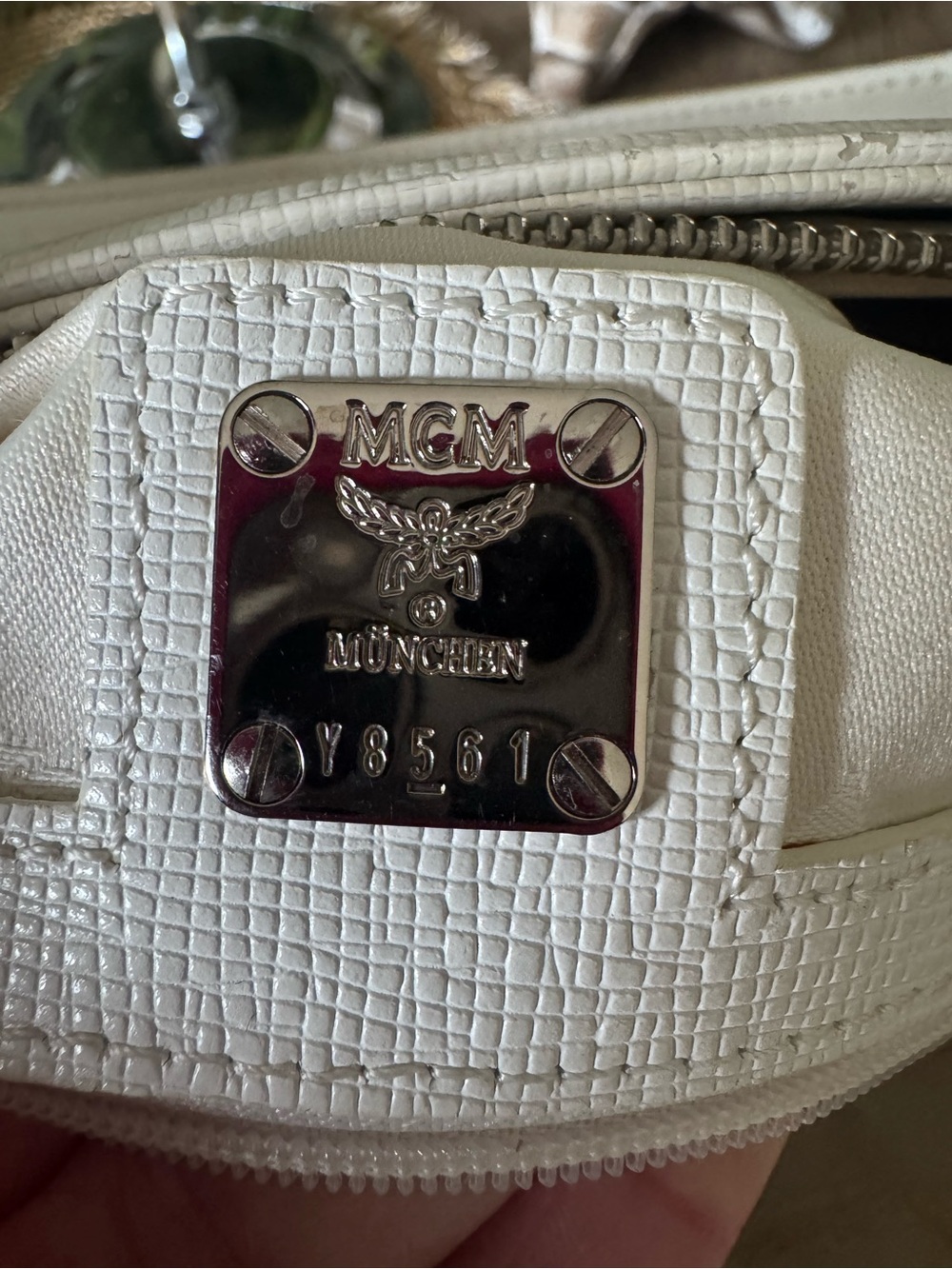 MCM White Leather Tote with Gold Plaque Accents in EUC - Picture 3 of 9